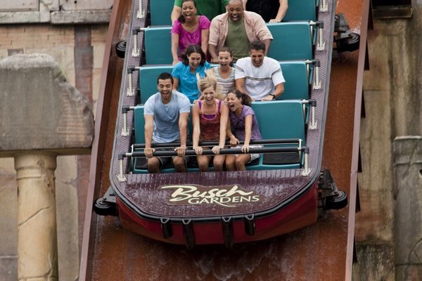 Guests take the plunge and cool off after they Escape from Pompeii® at Busch Gardens® Williamsburg. ©2013 SeaWorld Parks & Entertainment, Inc. All Rights Reserved.